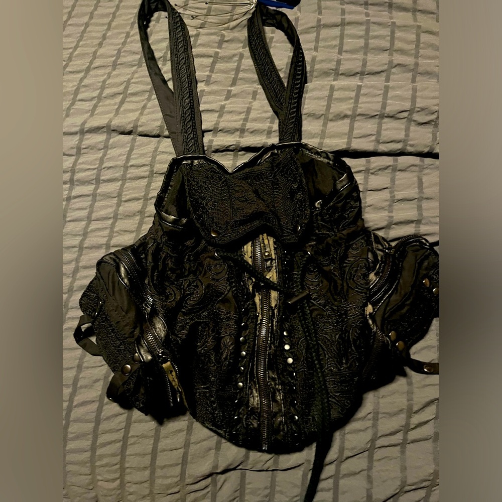 Biya/Johnny Was 🖤 RARE 🖤Black Tonal Embroidered Vegan Leather Backpack
